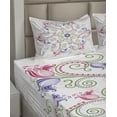 thumbnail image 6 of Ambesonne Mandala Fitted & Top Sheet Set with Shams, Round Flower Frame, Purple White Green, 6 of 7