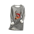 thumbnail image 1 of Sudadera de lana gruesa a la moda con estampado navideño para mujer, ropa interior cálida de terciopelo con cuello redondo Pompotops  gfhjh11138, 1 of 3