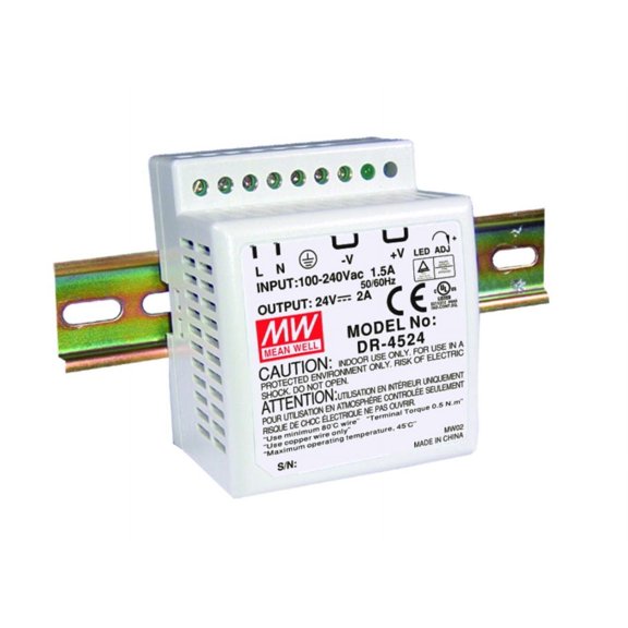 M-e-a-n W-e-l-l DR-4524 AC to DC DIN-Rail Power Supply 24V 2 Amp 48W 1.5" - 192681