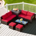 thumbnail image 3 of Gymax 8PCS Patio Rattan PE Wicker Conversation Set All-Weather Furniture Set w/ Cushions Red, 3 of 8