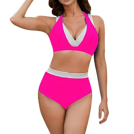 Divhosrg High Waisted Swimsuits for Women Sexy  Bikini Sets for Women Cheeky  Womens Bathing Suits  Womens Swimsuits Tankini Plus Size  Hot Pink Swimsuits for Women 2024 L