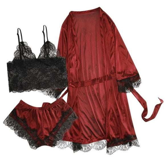 Lolmot Women Sexy Lace Lingerie Nightwear Underwear Sleepwear Dress 3PC SEet