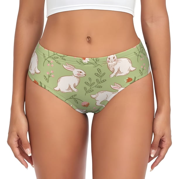 Fotbe Cute Rabbit And Flower Calzones Estampados para Mujer – Ropa Interior de Algodón, Cómoda, Suave y Elástica-XX-Large