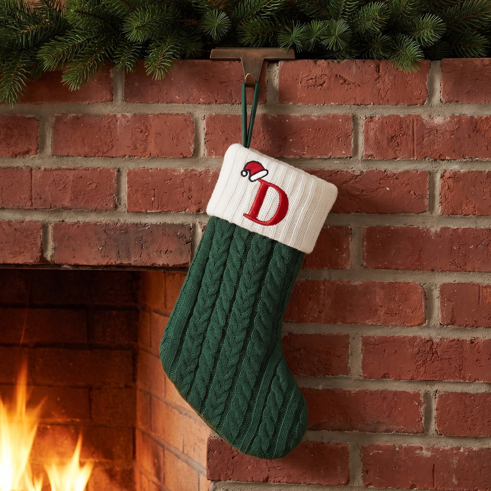 Unique Bargains Christmas Luxury Grand Hearth Accent Stocking Green Letter D 8"