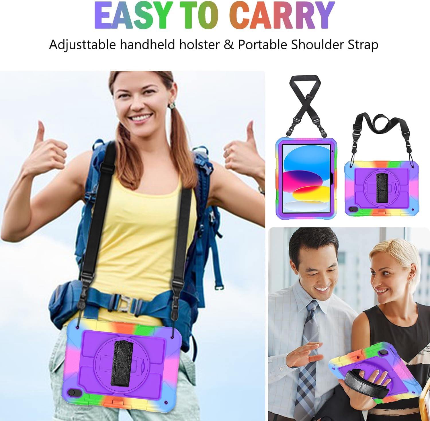 BMOUO Case for iPad (A16) 11th Generation 11" 2025/iPad 10th Generation 10.9 inch 2022, 360 Rotating Stand & Pencil Holder & Hand & Shoulder Strap Shockproof iPad 11th/10th Generation Case, Purple