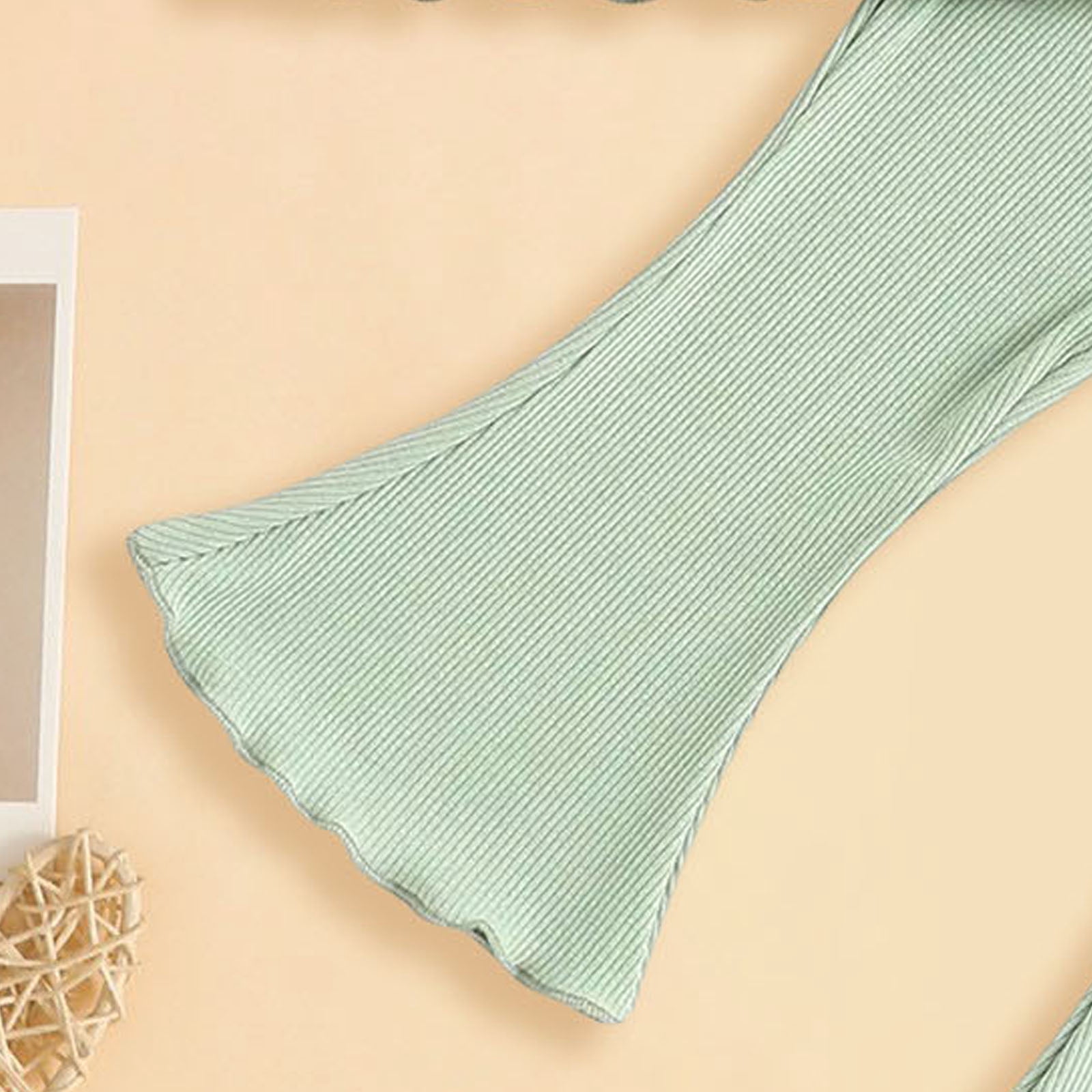 Faraee Baby Girl Clothes Summer Knit Ruffle Short Sleeve T-Shirt Tee Flare Pants Set 2Pcs Toddler Bell-Bottoms Outfits 12 18 24 Months 2t 3t 4t 5t Green