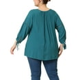thumbnail image 3 of Agnes Orinda Women's Plus Size Valentines Day 3/4 Sleeves Tie Neck Hollow Out Tunic Peasant Spring Fall Blouse 2X Peacock Blue, 3 of 6
