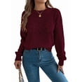 thumbnail image 2 of Sweaters for Women Fall Fashion 2025 Trendy Long Sleeve Pullover Lantern Knit Sweater Tops Wine Red S, 2 of 9
