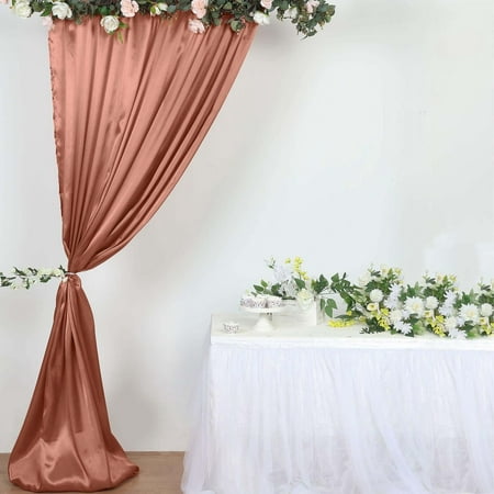 Efavormart 8ftx10ft Terracotta Satin Curtain Panel Backdrop Drapes Photo Booth Backdrop With Rod Pocket