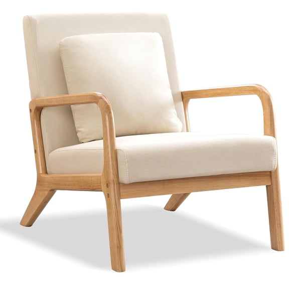 SUSUZI Modern Linen Accent Chair, 330LBS Upholstered Living Room Chair with Removable Cushions, Beige Solid Wood Frame Single Lounge Chair for Bedroom Nursery Office