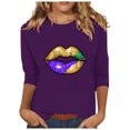 thumbnail image 2 of SOOMLON Mardi Gras Shirts Women Carnival Outfits Tuesday Party 3/4 Sleeve Tshirts Fancy Mask Print Tops Trendy Scoop Neck Shirts New Orleans Holiday Blouses 2025 Purple XL, 2 of 5