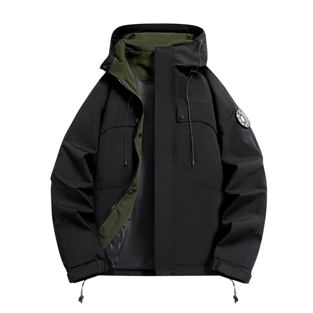 Men's Waterproof Work Jacket, Hooded Raincoat with Multiple Pockets for Outdoor and Casual Wear, Breathable Nylon Shell