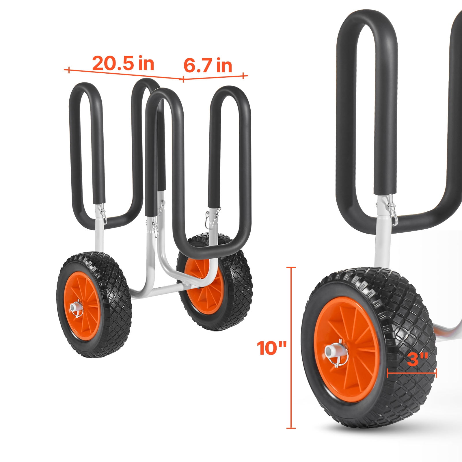 VEVOR Kayak Cart, 150 lbs Load Capacity, Stand Up Paddle Board Trolley with 10-inch Solid Rubber Tires & Kickstands, Paddle Board Carrier with Ratchet Strap for Paddleboard & Surfboard Transport