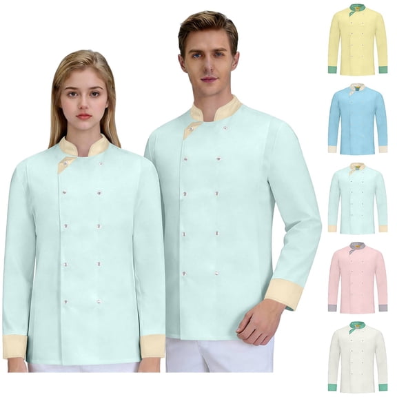 Unisex Mens Womens Classic Chef Coat Jackets Long Sleeve Double-Breasted Kitchen Chef Uniforms Mint Green 2XL