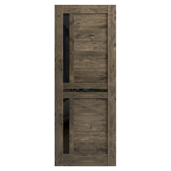 Slab Barn Door Panel 24 x 80 inches | Veregio 7588 Cognac Oak with Black Glass | Sturdy Finished Interior Doors | Pocket Closet Sliding