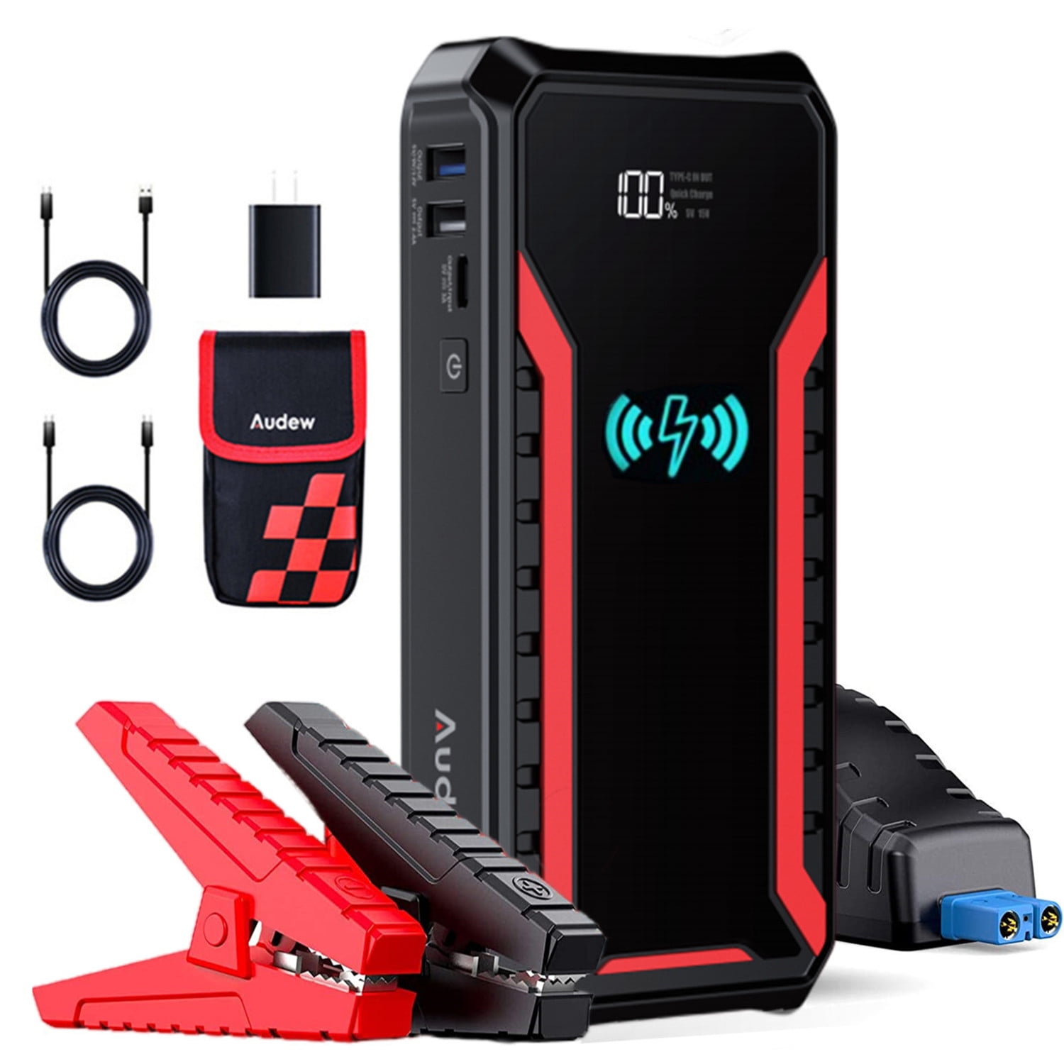 USB Quick Charge 3.0 FNNEMGE Car Jump Starter 3500A Peak 26800mAh 12V Super Safe Jump Starter with 10W Wireless Charger Power Bank Up to All Gas, 10.0L Diesel Engine 3500A/26800mAh 