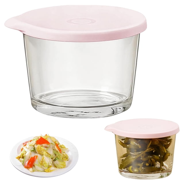 Pink Reusable Glass Mixing Bowl – 9x7cm Airtight Storage Container Lidded Jar, Pickled Vegetable Glass Storage Jar, Versatile Prep Kitchen Bowl for Cooking Baking Fridge Freezer Lunch Salad Yogurt