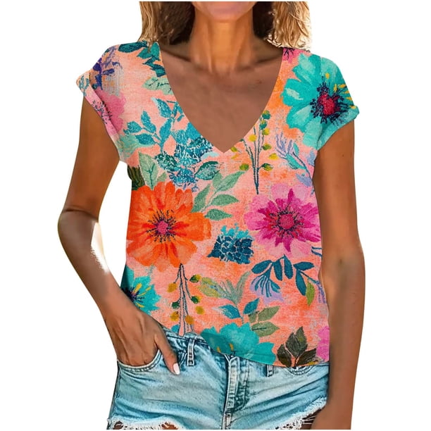 Pantalones Cortos para las Mujeres Sexy Impreso Camiseta de Manga Corta, de Moda Cuello Redondo Suéter Superior