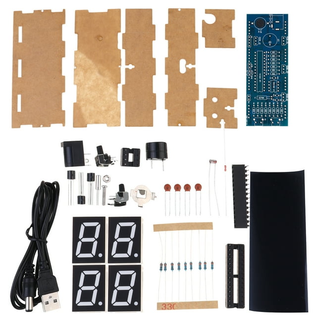 1Set SCM LED Digital Clock Unassembled Components Single Chip Microcomputer Clock Microchip Clock (Blue)
