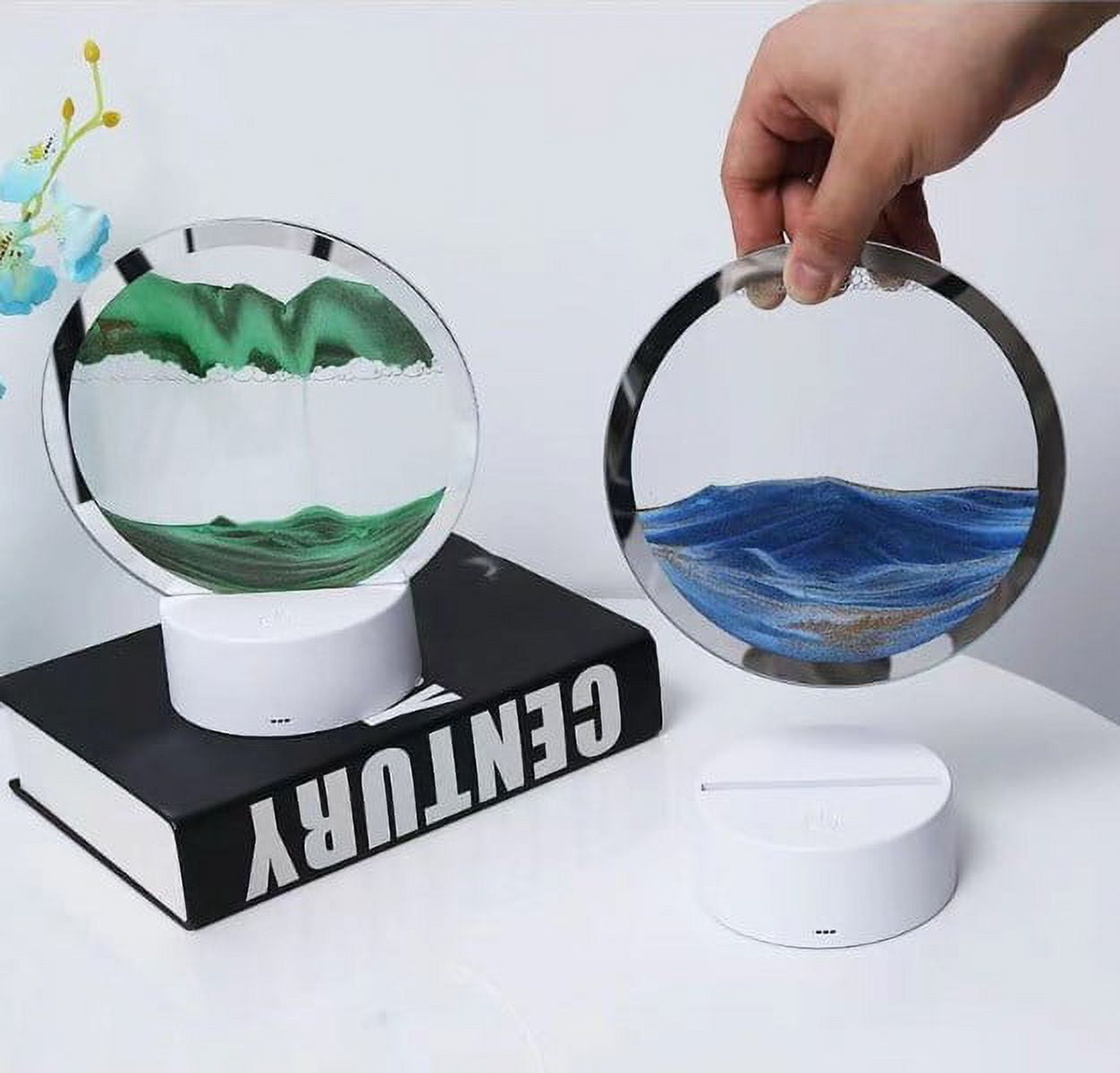 3D Sand Art Liquid Motion, Kinetic Art Quicksand Painting with Led Light Home Office Relaxing Mood Desktop Sandscape Ambient Lighting