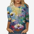 thumbnail image 2 of Sakmal Womens Tops&nbsp;Plus Size 3/4 Sleeve Blue Crew Neck Graphic Flower T-Shirts Womens Shirts, 2 of 5