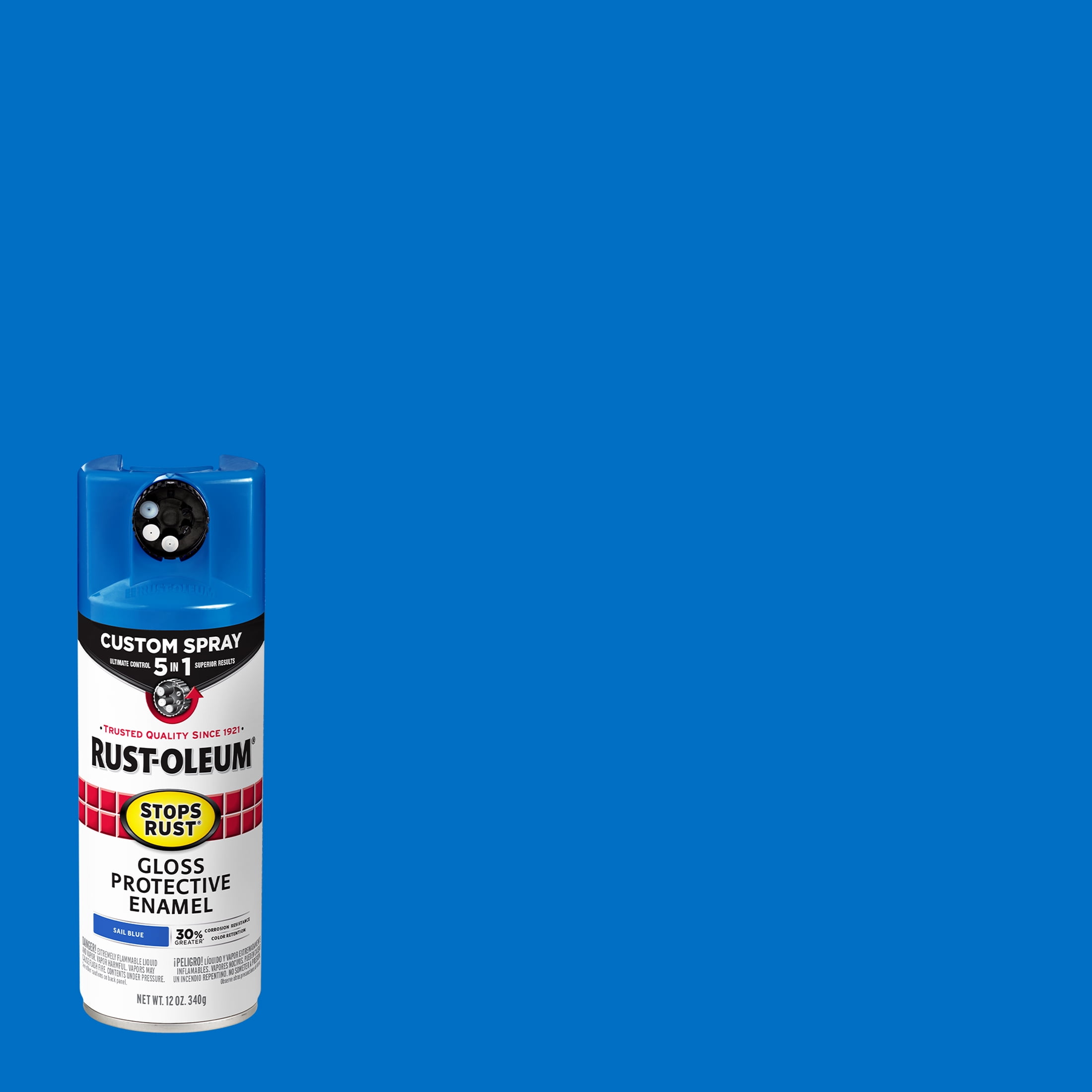 Sail Blue, RustOleum Stops Rust Custom Sprays 5 in 1 Gloss Spray Paint 12 oz, 376896