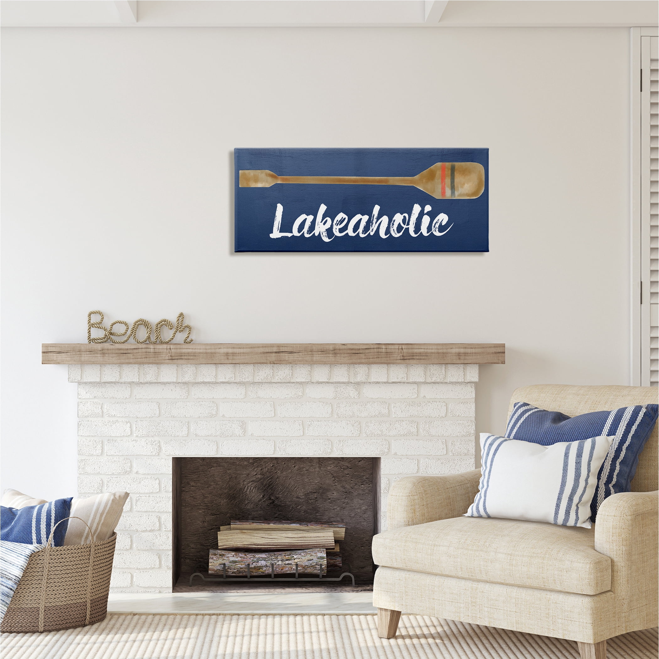 Stupell Industries Lakeaholic Boat Oar Inspirational Painting Gallery Wrapped Canvas Print Wall Art, 40 x 17