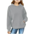 thumbnail image 2 of Tao Tao Cute Hoodies For Toddle Girls Boys Trendy Preppy Waffle Hooded Sweatshirts Loose Long Sleeve Sweater Tween Girl Clothes Gray 120, 2 of 7