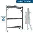 thumbnail image 5 of Heavy Duty Rolling Clothes Rack with Wheels Adjustable 3 Tiers Wire Shelving Organizing Unit with 2 Rails and Side Hooks, 5 of 9