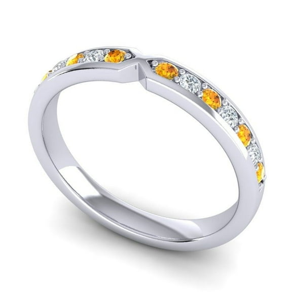 Diamond-Capitals Genuine Round Cut 0.30 Carat Natural Diamond Citrine Gemstone Wedding Eternity Band for Women Solid 18K White Gold Size 7
