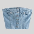 thumbnail image 5 of Yuyuzo Womens Strapless Denim Tops Summer Button down Tube Tops Sleeveless Slim Fitted Crop Jean Tops, 5 of 5