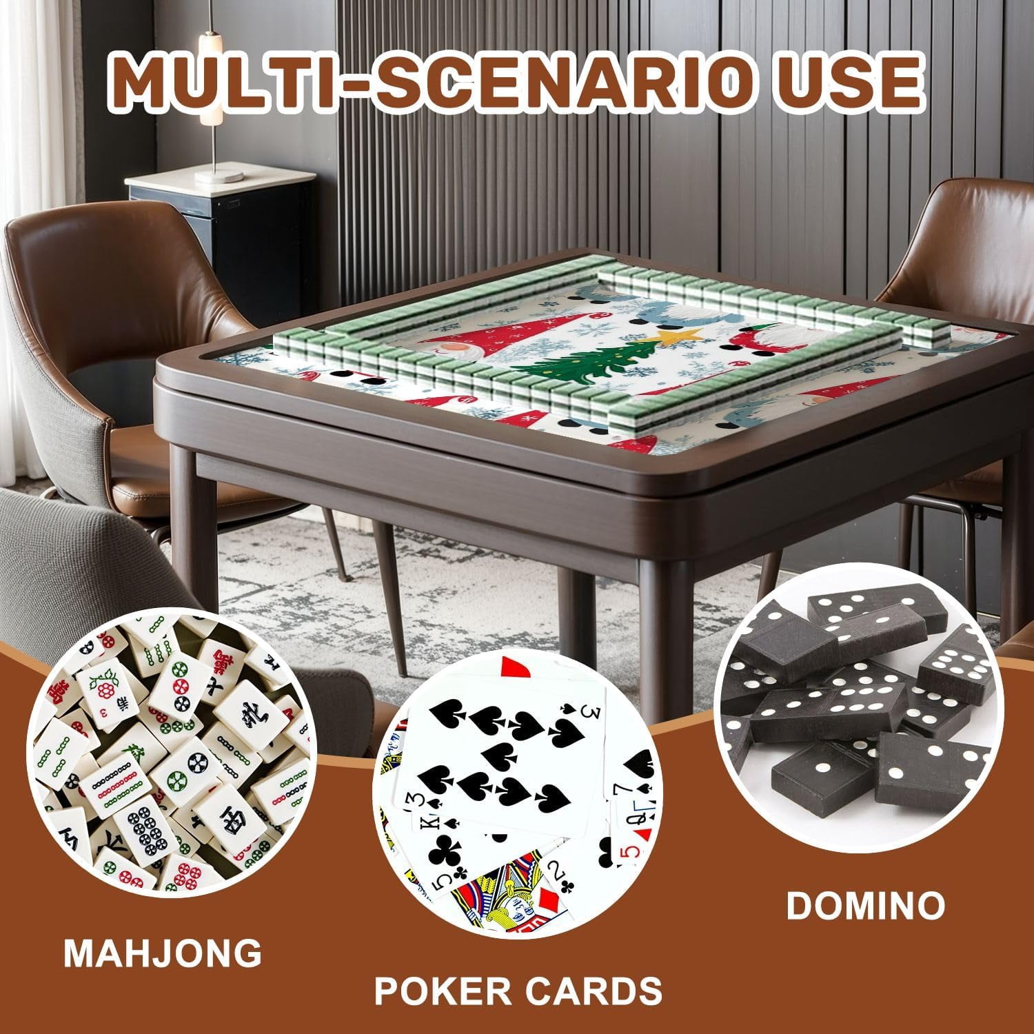 Mahjong Mat 31.5" x 31.5" Christmas Cute Gnomes Seamless Christmas Tree Star Head Snowflakes Non-Slip Noise Reduction Mahjong Tiles Table Cover for Dominoes Poker Card Board and Tile Games