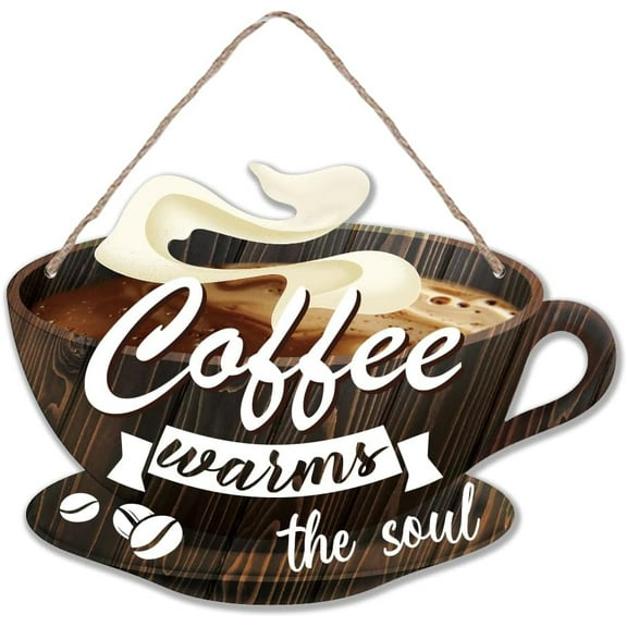 Coffee Bar Decor Sign Wood Wall Hanging Plaque Farmhouse Kitchen Decor Coffee Warms The Soul for Coffe Bar Wooden Coffee Decor Sign for Kitchen Home Living Room Wall Decor