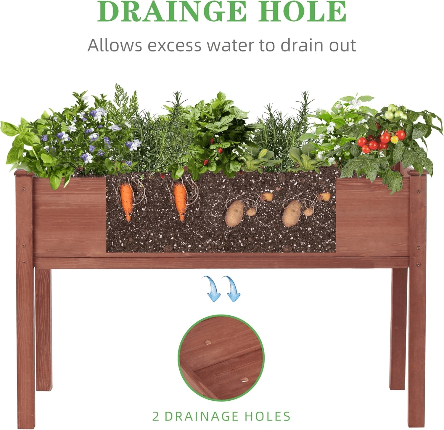 Raised Beds for Gardening, Outdoor Garden Bed Wooden W/Legs, Above Ground Elevated Flower Shrub Bed wiith Linner, Brown 48 x 24 x 30''