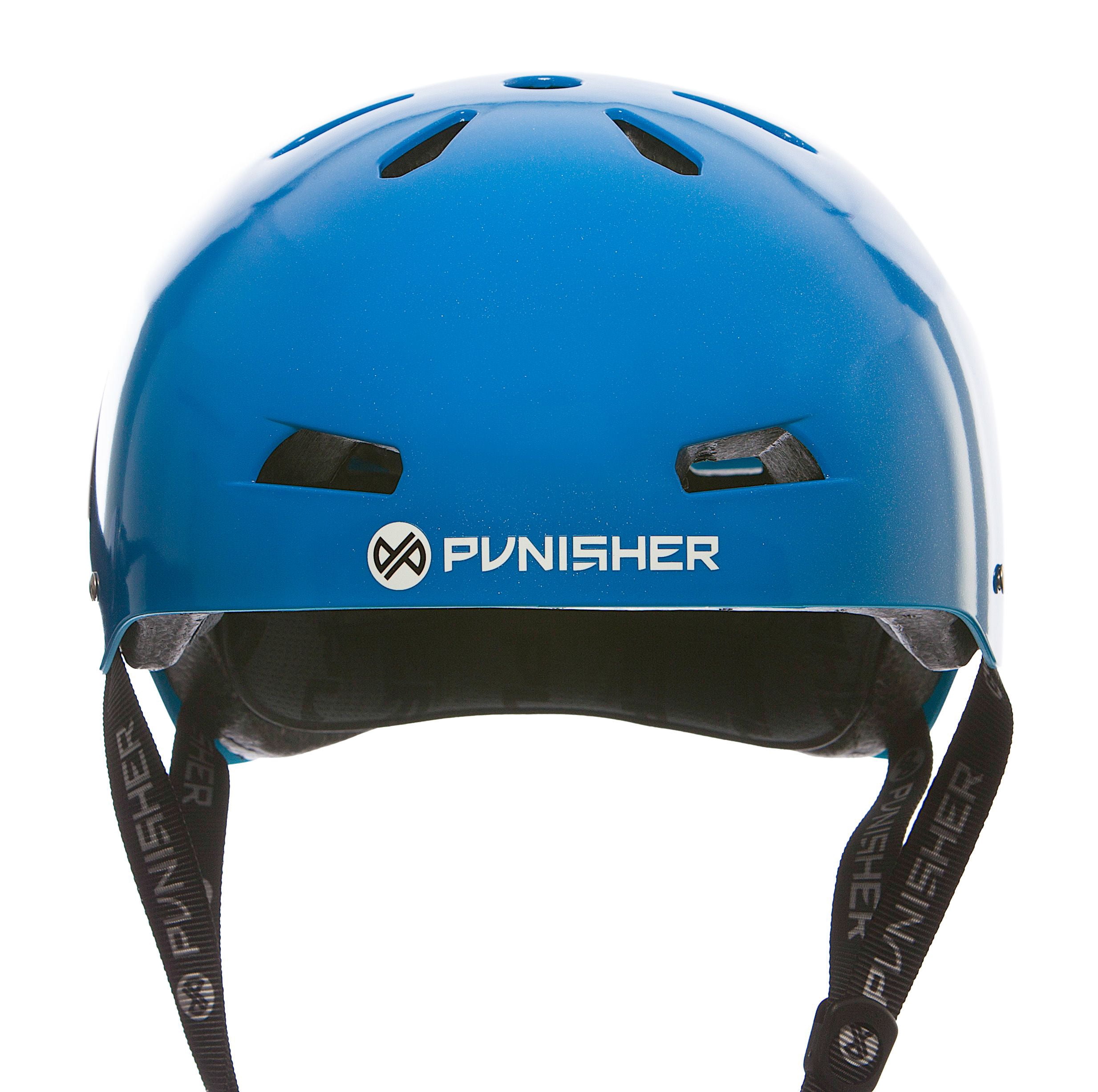 Punisher Skateboards Premium Youth 13-vent Bright Neon Blue Dual Safety Certified BMX Bike and Skateboard Helmet, Size Medium