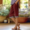 thumbnail image 2 of Womens Capris Summer Knee Length Cotton Linen Shorts Casual Elastic Waist Wide Leg Loose Cropped Trousers, 2 of 6