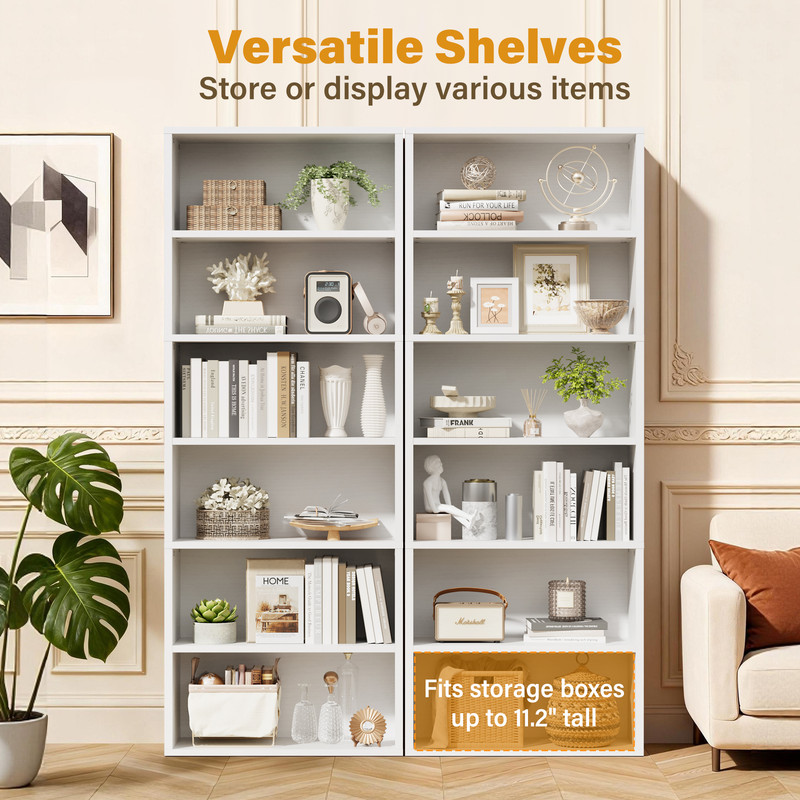 Homall 6-Shelf Standing Bookcase, Sturdy Storage for Home Office, Living Room,White