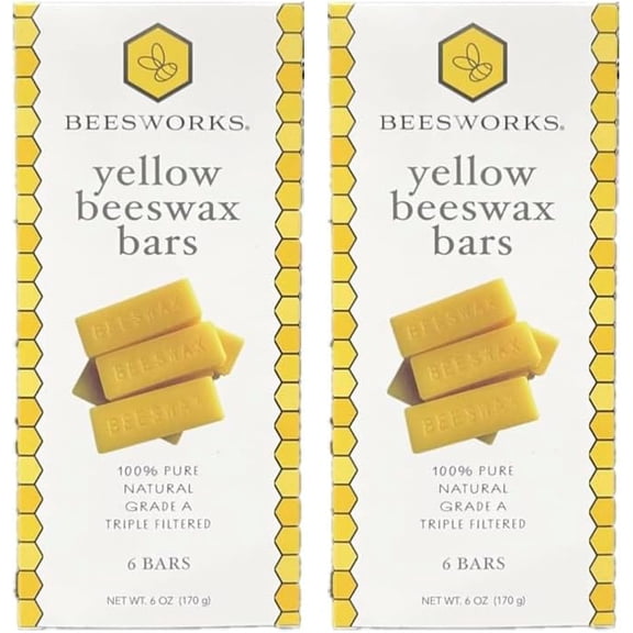 Beesworks (6) 1oz Yellow Beeswax Bars (Pack of 2) - 2 Packages of (6) 1oz Bars (6oz) - Cosmetic Grade