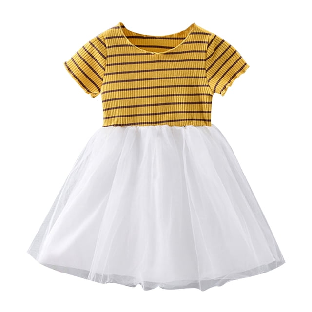 Robes pour Filles Jupe d'Été Manches Courtes Col Rond Uni pour Usage Quotidien Robe Jaune 18-24 Mois