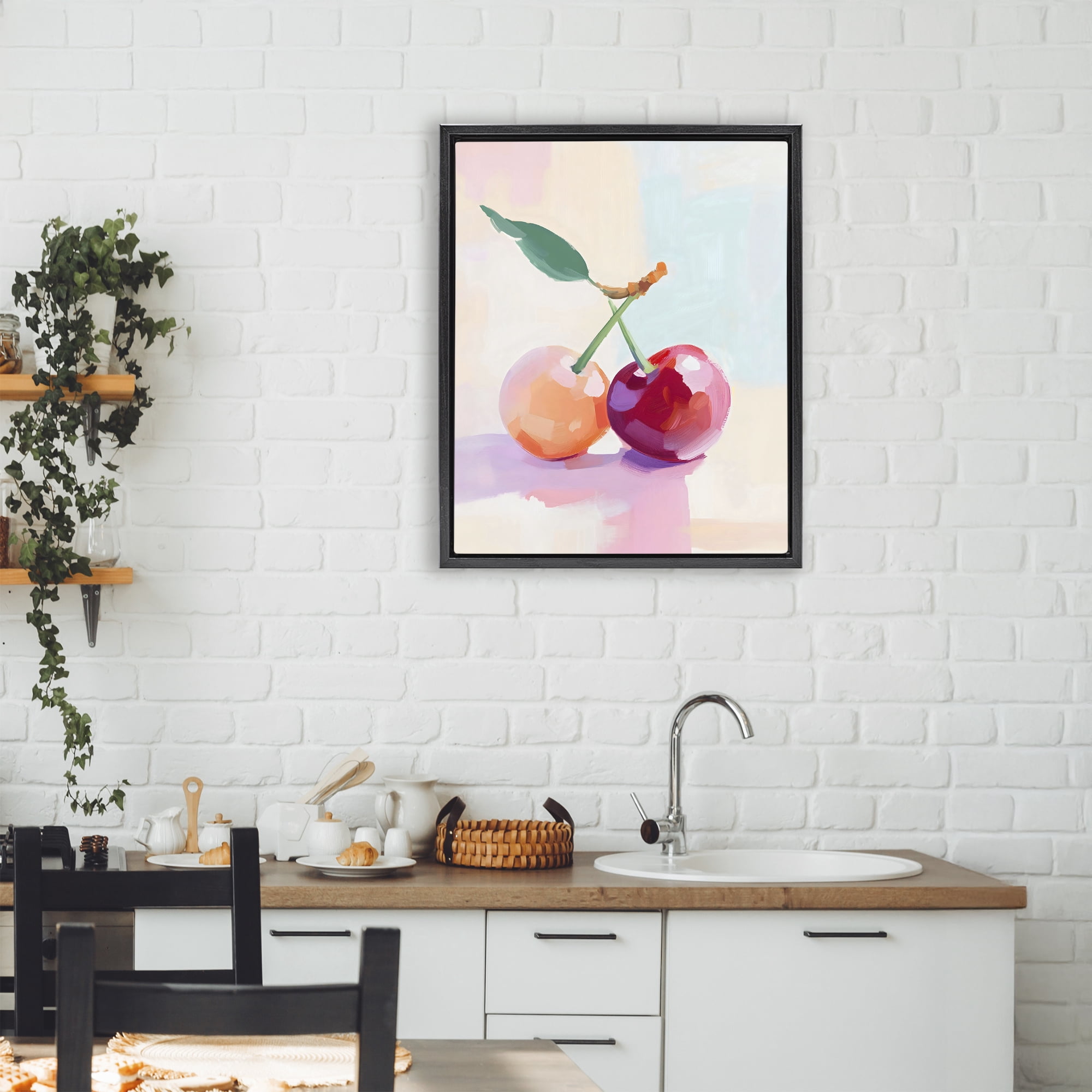 Stupell Industries Pastel Cherries Pair Black Framed Floater Canvas Wall Art, design by The Prints Vibe