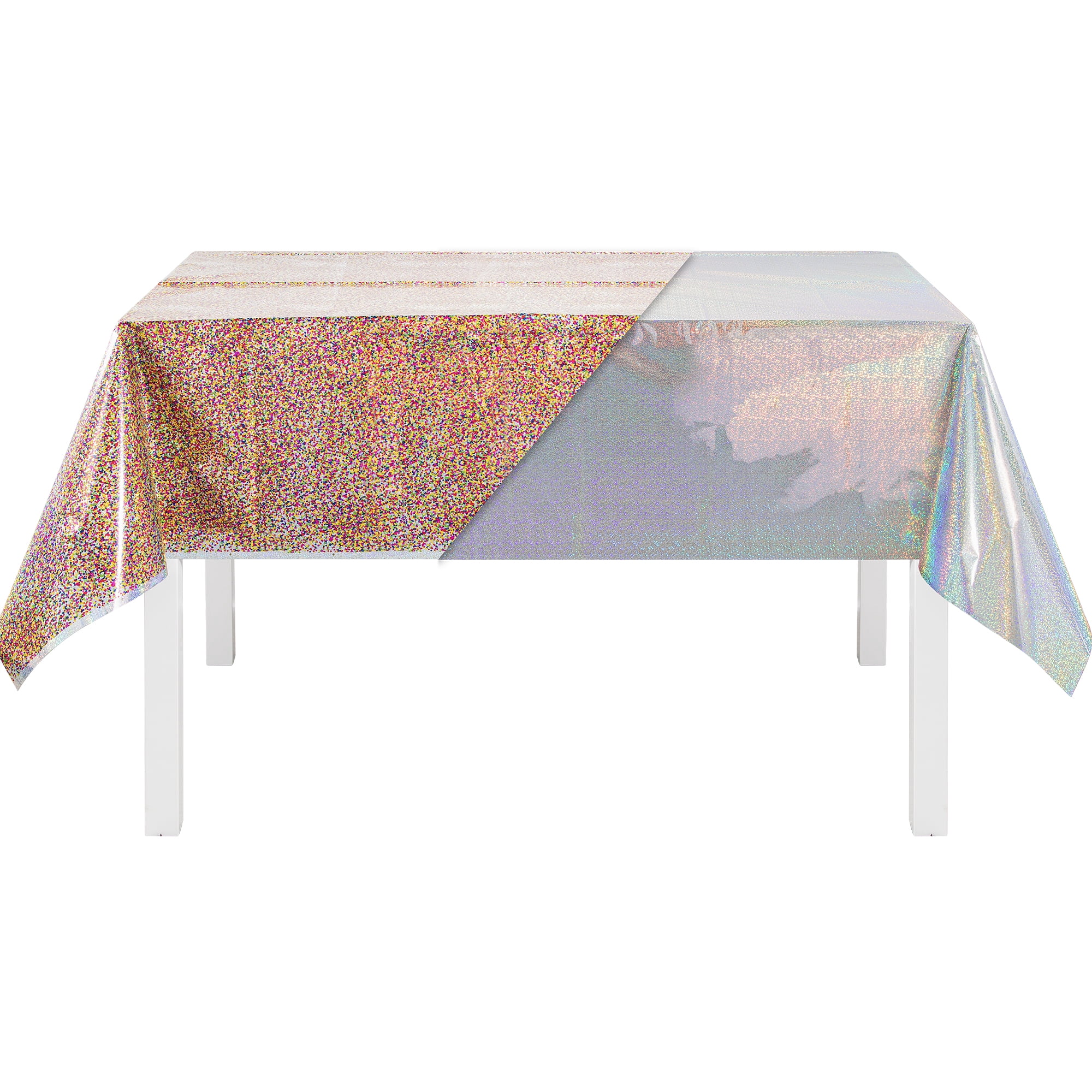 (1 pack) Way To Celebrate Rectangular Multicolor Prismatic Dots Foil Table Cover, 54" x 84"