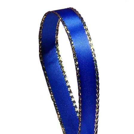 Decorative Ribbon Trim - Royal Blue Satin with Gold Edge Trim 3/8 inches x 50 yards Decorative Ribbon