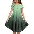 thumbnail image 2 of lcziwo Girls Summer Boho Sun Dress Tween Ruffles Tiered Dresses Gradient Casual Midi Dress Army Green 14 Years, 2 of 6