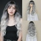 thumbnail image 1 of Peluca Angzon, larga, ondulada, gris degradado, 66 cm con flequillo, sintética, para mujer, 1 of 6