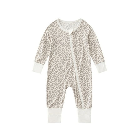 

BSDJILFG Baby Jumpsuits Winter Casual Solid Color Long Sleeve Rompers Cute Leopard Printed Zipper Closure with Foots 3T Walking Running Climbing Overalls 3M-12M