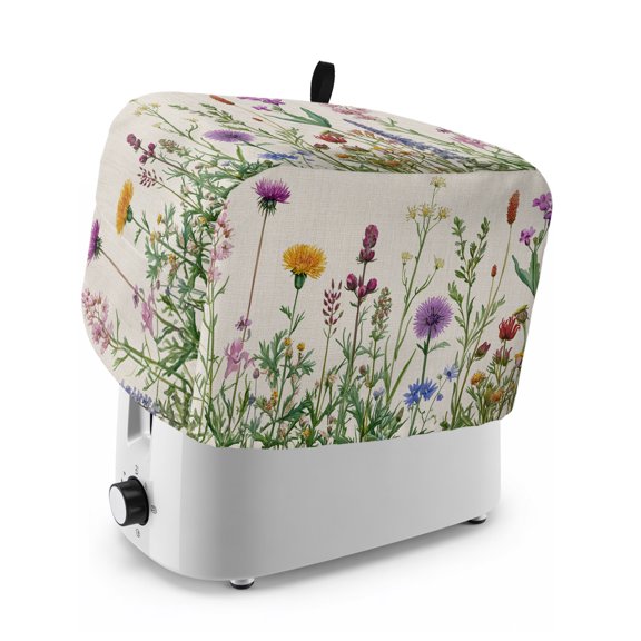 Toaster Cover 2 Slice, Spring Flowers Dustproof Bakeware Oven Protector with Top Hook, Wild Floral Herb Botanical Waterproof Small Kitchen Appliance Toasters Dust Cover, 12"x7.5"x8"