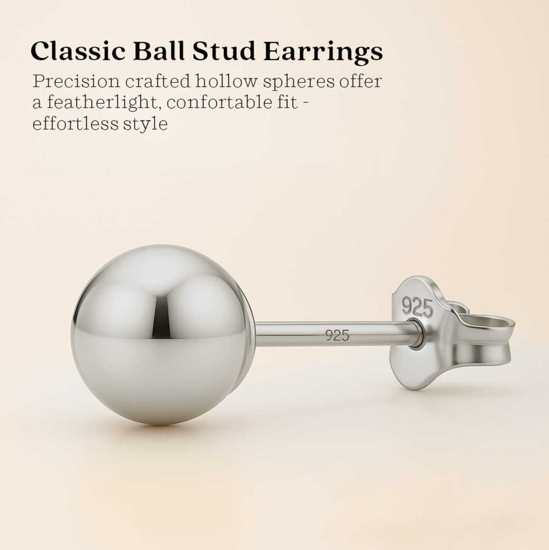 Kezef Ball Stud Earrings Silver Sterling Polished Round Ball 10mm Hypoallergenic