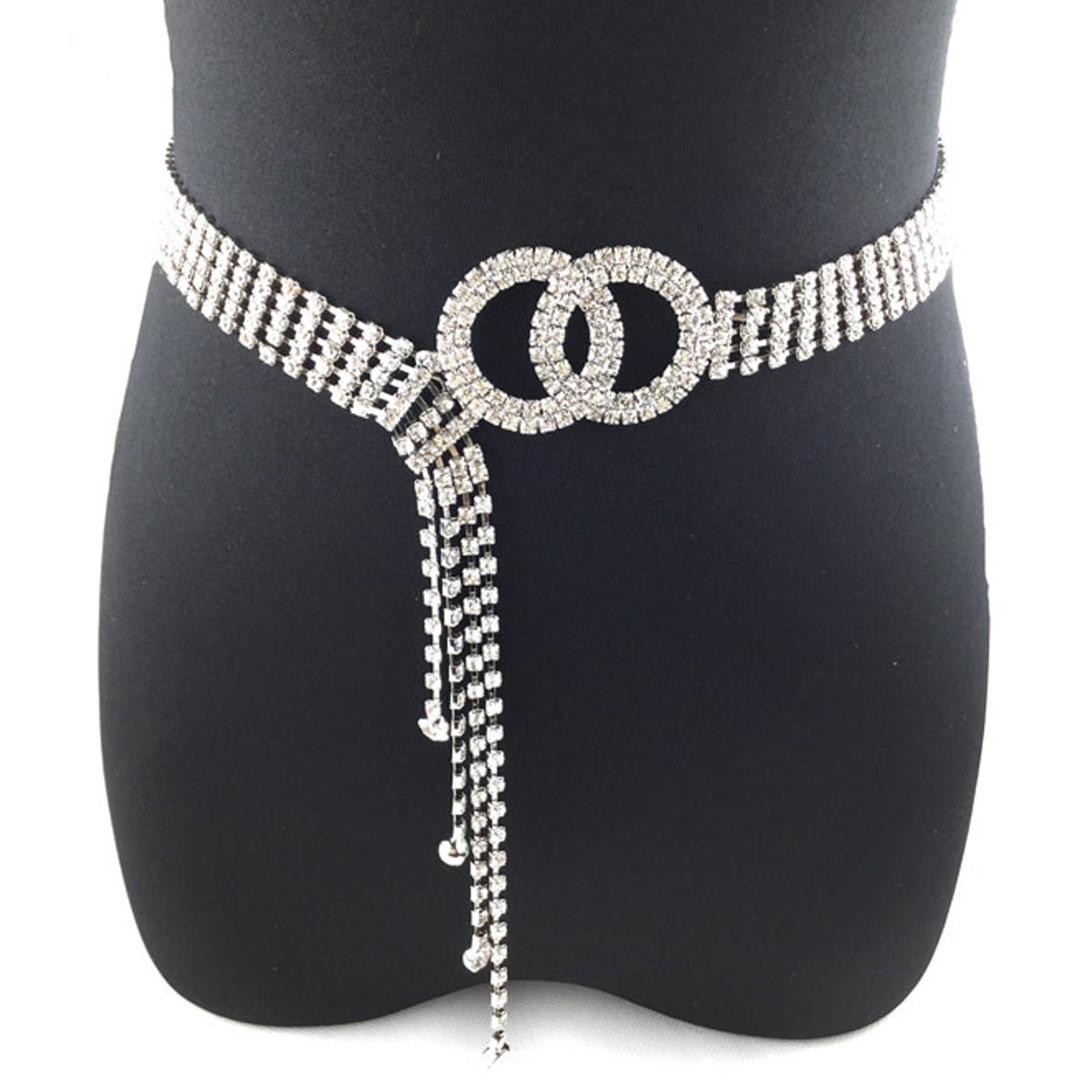 Women's Rhinestone Belt Silver shiny diamond Fashion Crystal