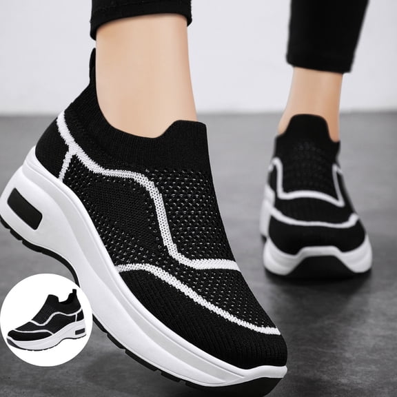 Womens Orthopedic Shoes Fashion Slip-On Sneakers Lightweight Breathable Outdoor Sports Shoes Running Shoes Black 7 [EU-38]