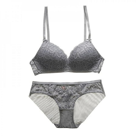 

[BRAND DELIVERY ON TIME1]NEW Lingerie Set Thin Lace No Steel Ring Cotton Cup Bow Gathered Bra + Underwear Set